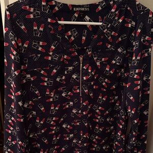 Express Navy Lipstick Pattern Blouse